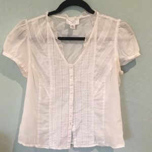 White Lace V Neck Button Up Blouse